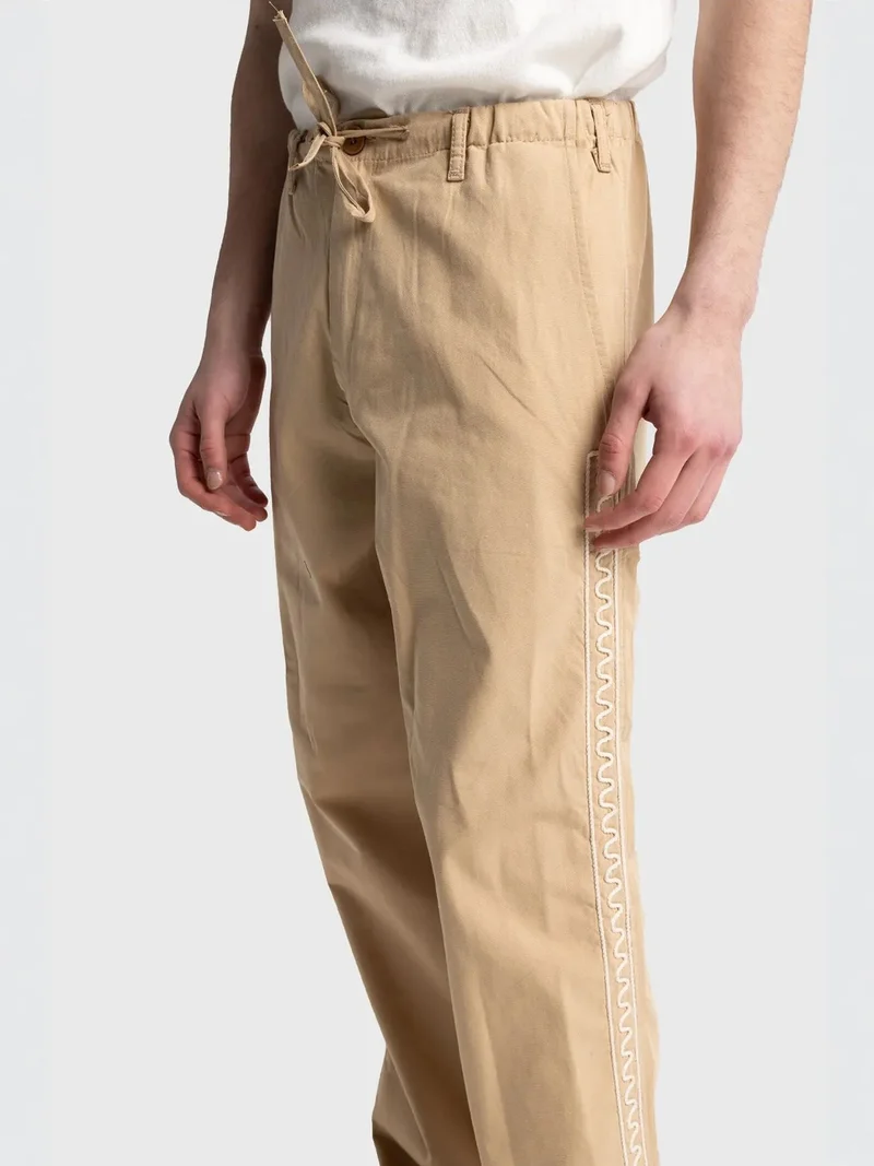 Giesto Tan Natural GIESTO Men's Regular Fit Drawstring Waist Poplin Pants with Embroidery for Men | Best Price UAE